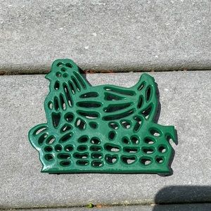 Green Enamel Farmhouse Chicken on Nest Cast Iron Trivet